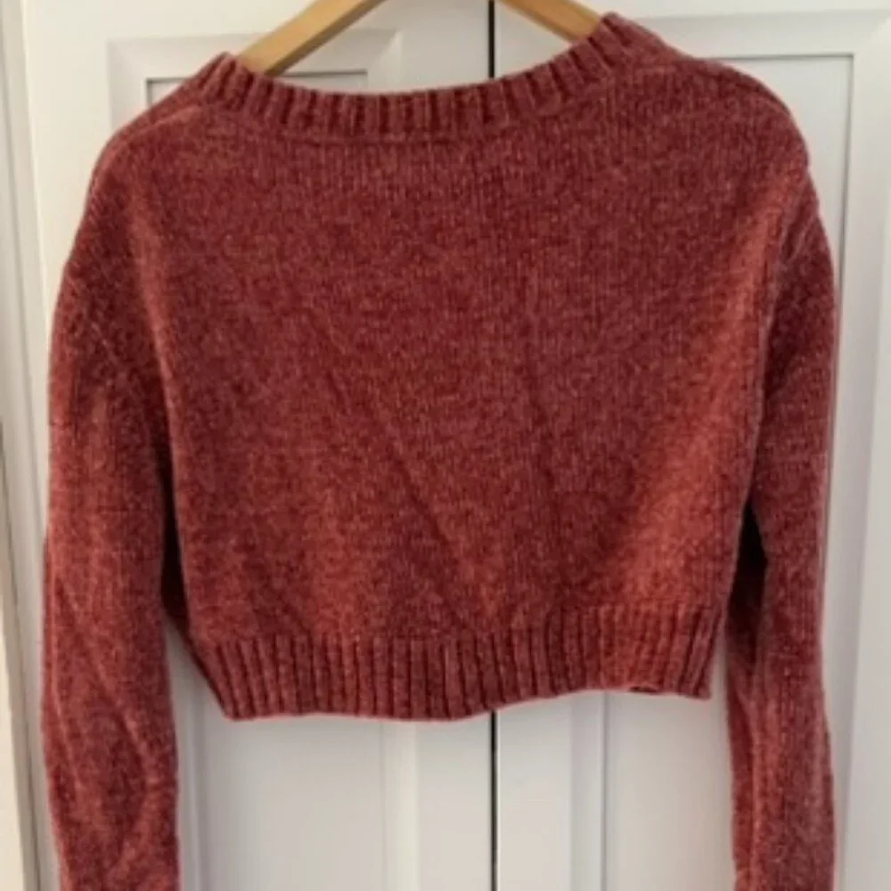 Urban Outfitters Cropped Chenille Cardigan | Rust / Brick Red | Size XS - Picture 4 of 4